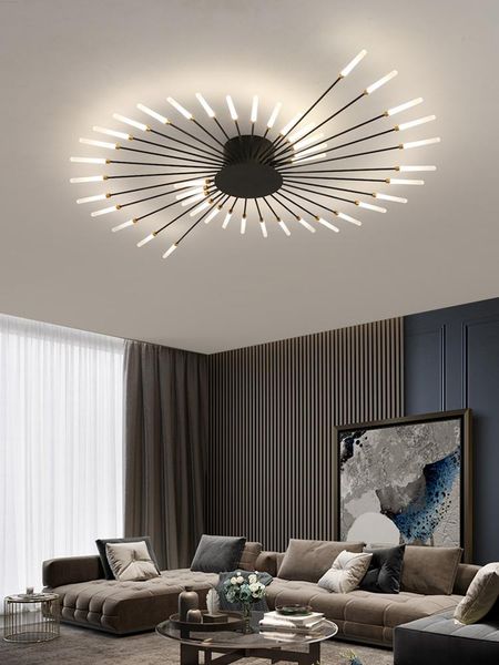 

ceiling lights modern and simple led chandelier creative living room personality model black/gold nordic shopping mall home atmosphere
