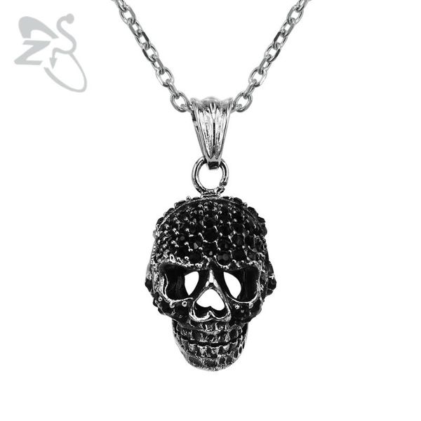 

pendant necklaces punk skull necklace black crystal long collier stainless steel choker tattoos dark rock chains rivet men women jewelry, Silver