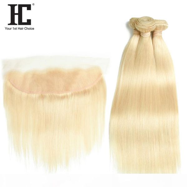 

hc brazilian human hair blone 613 straight hair 3 bundles with 13*4 lace frontal with baby hair natural headline, Black