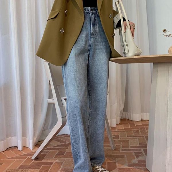 

women's jeans straight casual denim pants woman high waist street wear fashion blue