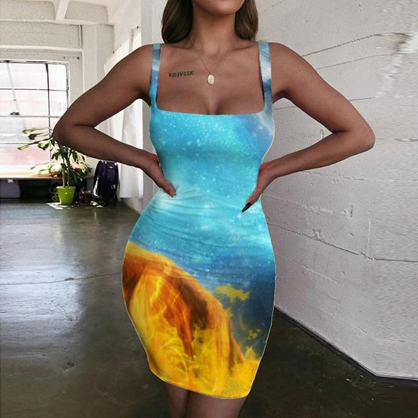 

casual dresses kyku wolf women flame bodycon dress galaxy sundress moon halter sleeveless womens clothing mini evening vintage boho, Black;gray