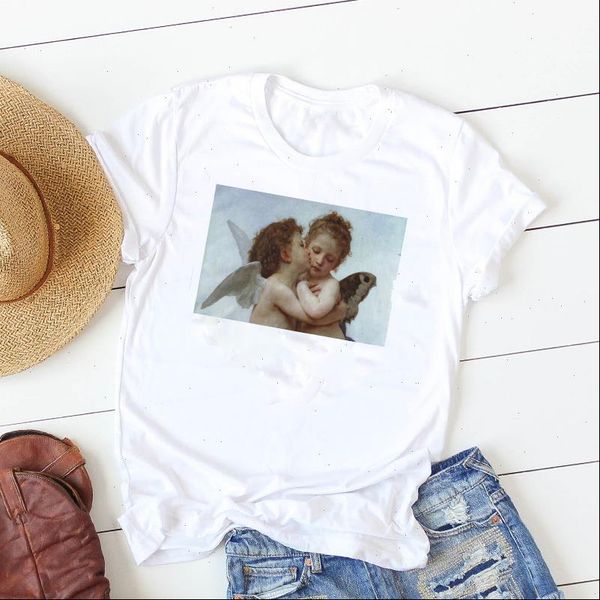 

summer painting boy girl printed women t shirt cute cartoon graphic, White