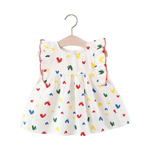 

children's clothing summer 2021 cute girls pleated sleeveless dress baby print heart-shaped princess kids clothes girl's dresses, Red;yellow