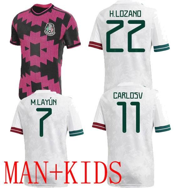 

2021 mexico soccer jerseys home h.lozano away sd raul j.m.corona chicharito special pink player version men kids 20 21 national team footbal, Black;yellow