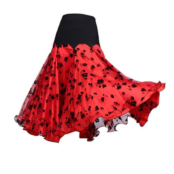 

stage wear ballroom dance skirt long length spread hem elegant modern maxi women flamenco latin tango practice costumes, Black;red