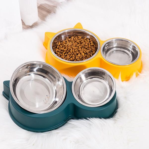 

cat bowls & feeders pet double bowl dog kitten water feeder stainless steel pets drinking dish for puppy feeding supplies