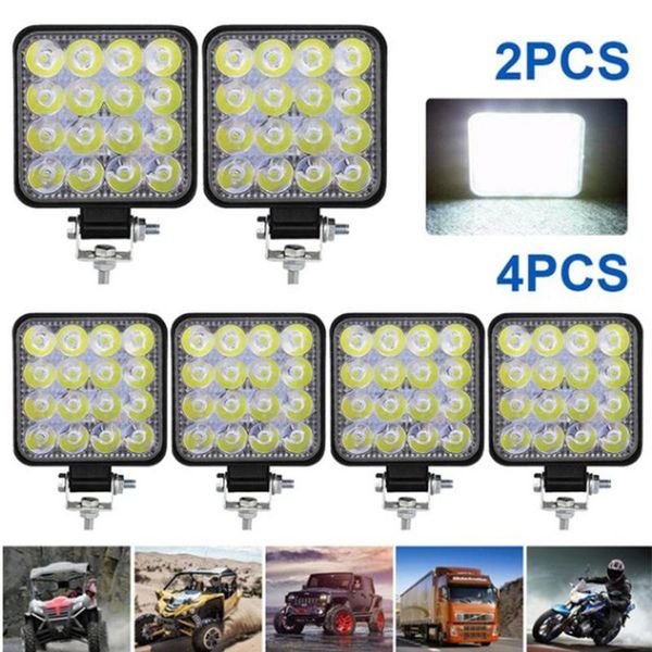 

car headlights 2pcs auto led working light mini square 16 48w auxiliary refit headlight spot lamp