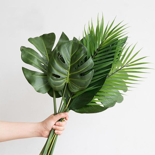 

decorative flowers & wreaths one piece monstera artificial plants plastic tropical palm tree leaves home garden decoration accessories pogra