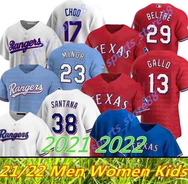 

2021 2022 ryan jersey 13 joey gallo 29 adrian beltre hamels fielder deshields santana leclerc minor lynn baseball jerseys, Blue;black