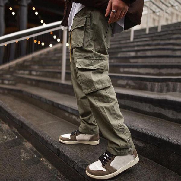 

men's pants cargo men 2021 hip hop streetwear jogger pant multi-pocket skin friendly polyester lightweight work, Black