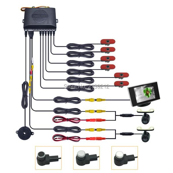 

car rear view cameras& parking sensors feeldo original style 6-sensor video rearview visual sensor backup radar system+3.5" monitor+2pc