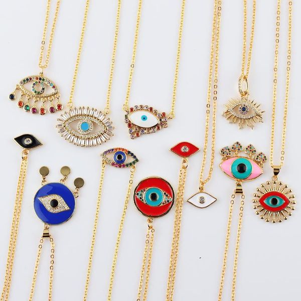 

pendant necklaces fashion ladies chic gold chain colorful rhinestone filled evil eye coin for women bohemian, Silver