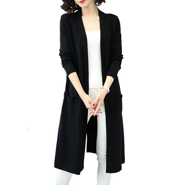 

2021 autumn winter women new wild loose casual long knitwear cardigans female full sleeve solid knitting sweater coat tide n228j13s, White;black