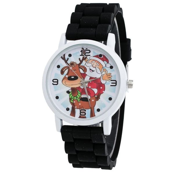 Orologio con cinturino in silicone con motivo cartone animato Babbo Natale e renna Orologio carino per bambini Orologio al quarzo per bambini alla moda