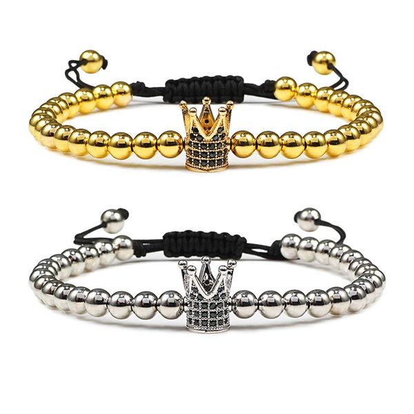 

beaded strands men women bracelet micro pave king queen crown braided gold beaded bracelets bangles adjustable couple jewelry friendship, Black