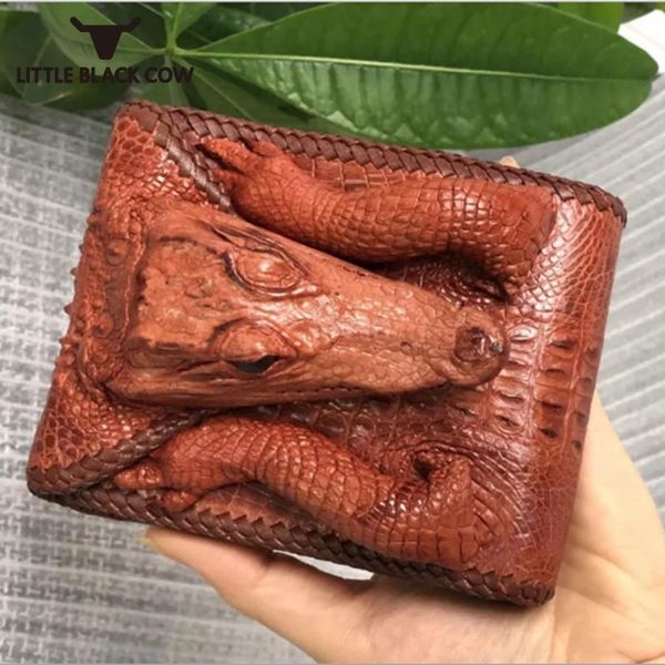 

wallets crocodile leather purse men handmade weave designer natural mini wallet business portefeuille homme, Red;black