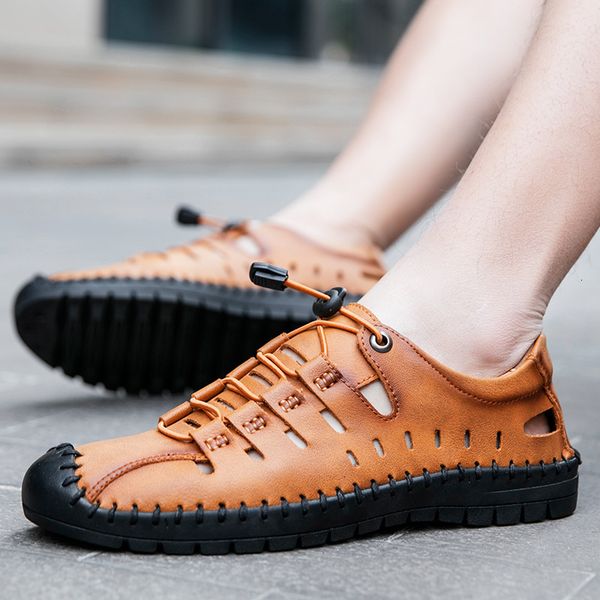 

hollow sandals men's out summer shoes fashion trend casual super fiber breathable hole f9ws, Black