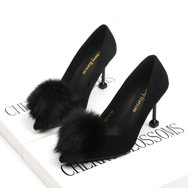 

2021 spring and summer fashion shallow only suede shoes pointed high women's cat heels party e0cj, Black