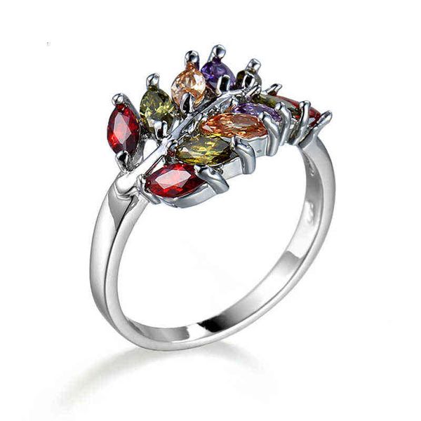

jewelry creative leaves female zircon hand decoration mixed color wedding ring, Slivery;golden