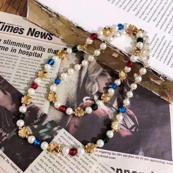 

chains medieval antique long necklace with pearl, glaze and gemstones, Silver