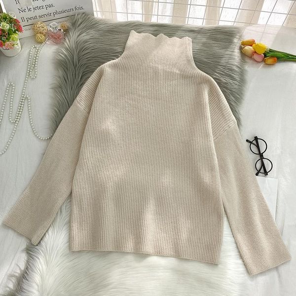 

women's sweaters women turtleneck 2021 autumn winter chic long sleeve sueter mujer korean vintage solid oversize knit pullovers, White;black