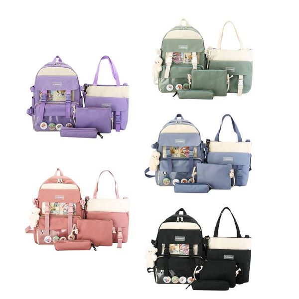 

school bags 4pcs/set canvas bag for teenagers girls student women travel backpacks female book pencil case