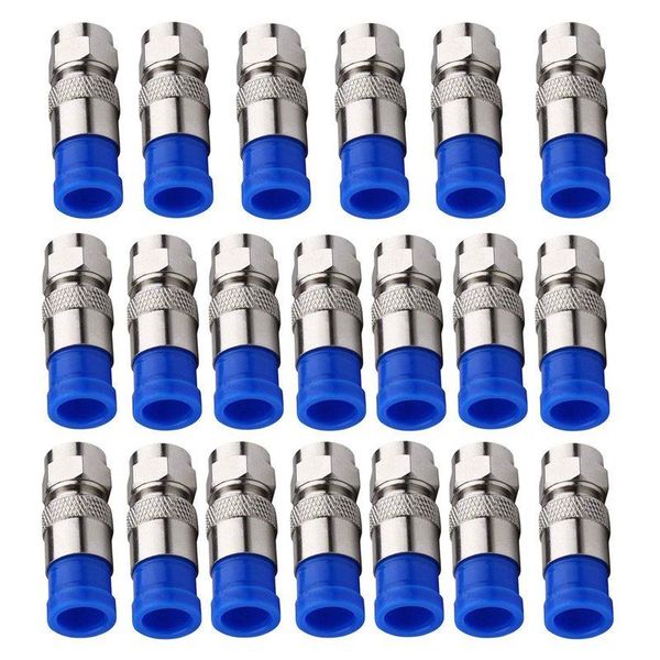 

rg6 f type connector coax coaxial compression fitting 20 pack (blue)