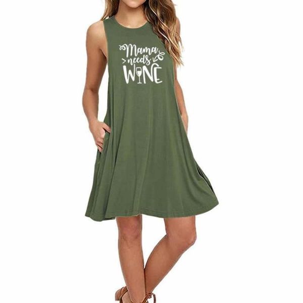 

casual dresses mama needs wine letters printing pockets sleeveless dress harajuku women summer women's loose pullover, Black;gray