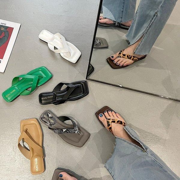 

slippers snakeskin shoes woman 2021 female luxury slides rubber flip flops low leopard summer designer hawaiian flat pu rome, Black