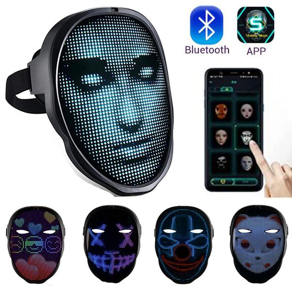 Halloween Novidade Iluminação Full Color LED Face Mudando Máscara Brilhante Controle de APP DIY 115 Padrões Máscaras Brilhantes para Festa de Bola DJ Festa de Natal