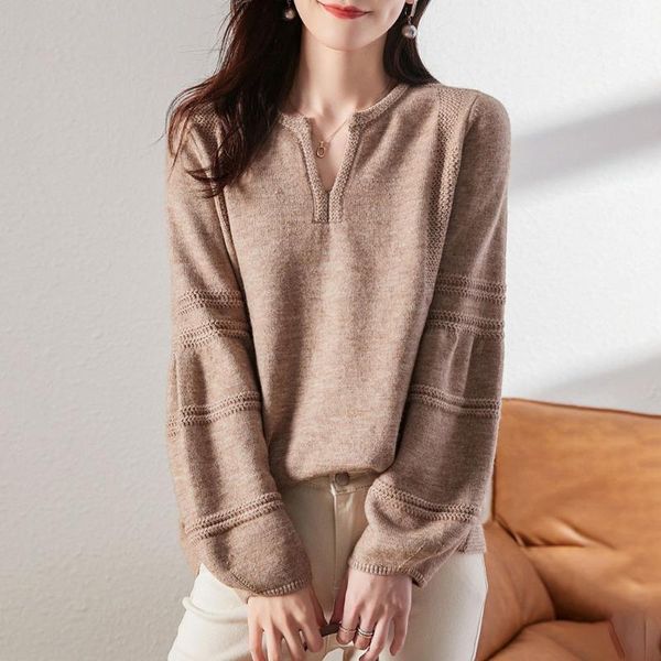 

women's sweaters knitwear pullovers sweater long sleeve v-neck lantern khaki spring autumn 2021 office lady clothing, White;black