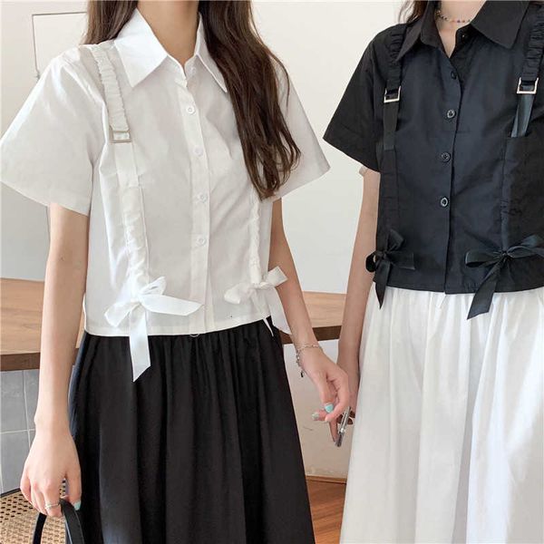 

women's blouses & shirts summer vintage blouse teen girls white harajuku gothic fashion button up women korean casual novelty cro