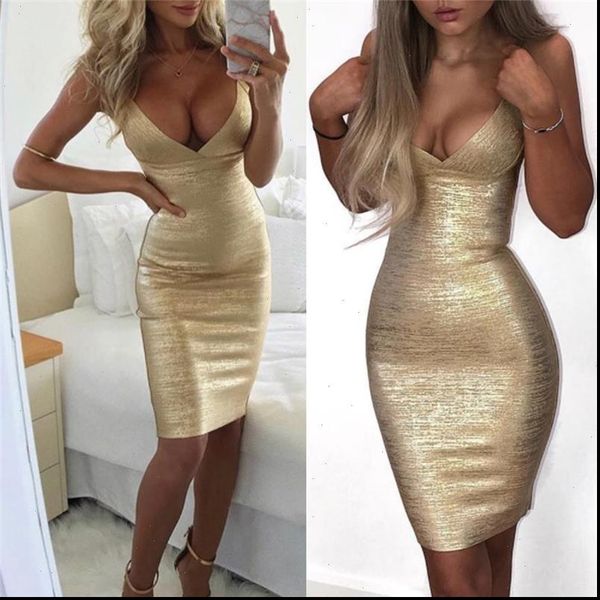 

women bandage dress bodycon casual evening party club midi dress women summer bandage golden formal sleeveless v neck midi dress, Black;gray