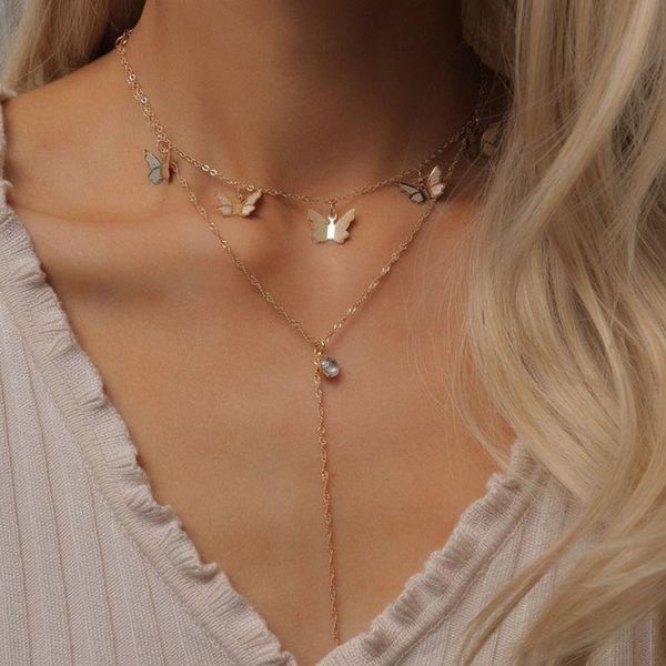 

chains 2021 arrival metal butterfly pendant necklace bohemian style rhinestone tassel jewelry ladies wedding party gift, Silver