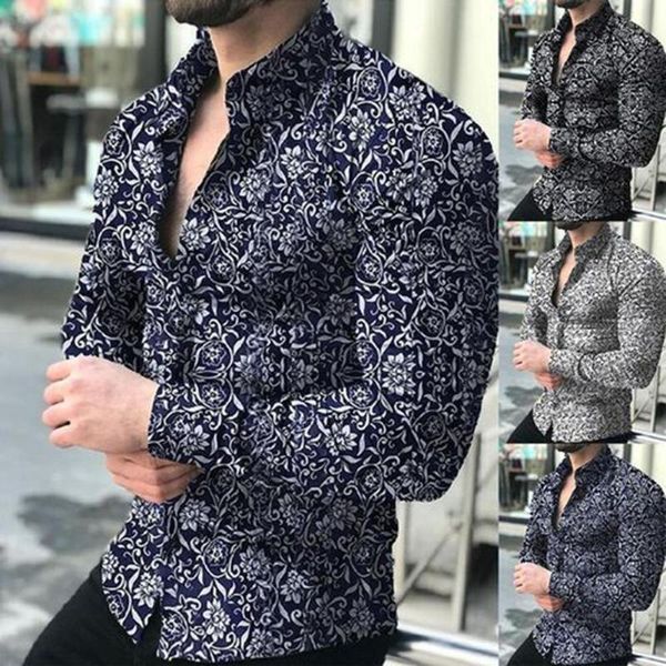 

men's casual shirts fashion spring autumn men shirt luxury floral print long sleeve s-lim fit streetwear social camisa masculina, White;black