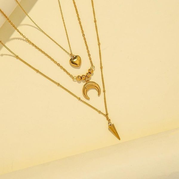 

pendant necklaces allme stainless steel multi layers moon love heart necklace for women fashion rivet beaded chains jewelry, Silver