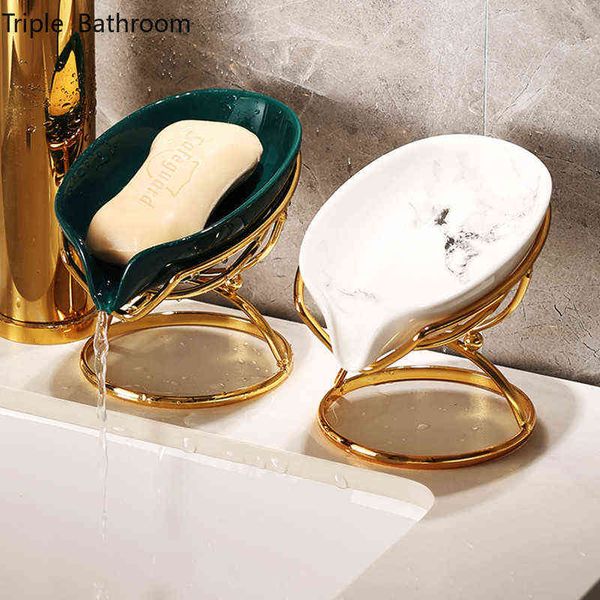 Portasapone in ceramica di lusso leggero Accessori per la conservazione della cucina portatile Portasapone Scatole per imballaggio di sapone Scaffali Organizer per il bagno 211119