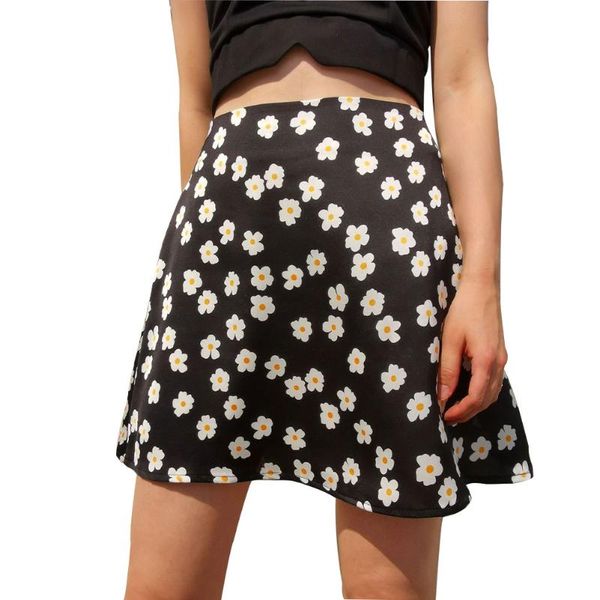 

skirts 2021 fashion women floral print skirt high waisted hidden zipper summer casual style clothes, Black