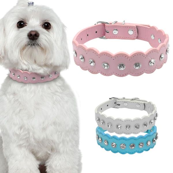 

rhinestone pu leather dog collars bling cute for small medium girl dog chihuahua