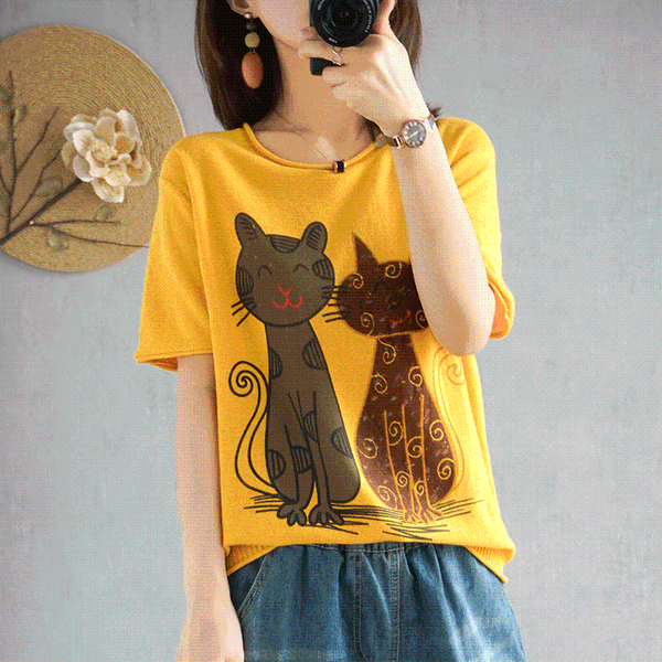 

women's t-shirt summer printed cotton knitted short-sleeved female o-neck loose half-sleeved casual bottoming pullover shirt, White