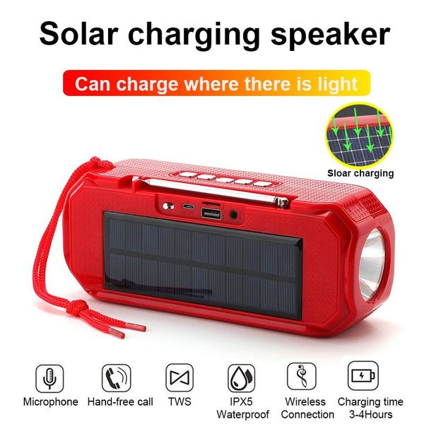 

solar power charging bluetooth speakers wireless stereo subwoofer portable outdoor music box with fm radio altavoces