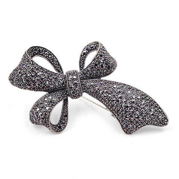 

pins, brooches fashion rhinestone black bow for women large cute vintage brooch pin winter coat accessories high quality, Gray