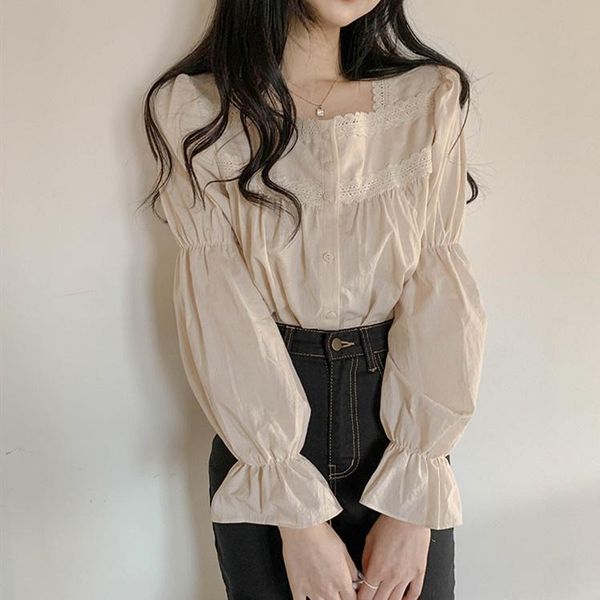 

women's blouses & shirts autumn vintage court style french square collar super fairy lace, White