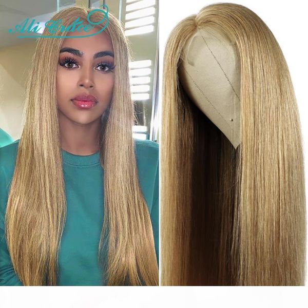

ali grace light brown color 27 straight lace closure wig with baby hair 10-26inch pre-plucked brazilian 4x4 straight closure wig, Black;brown