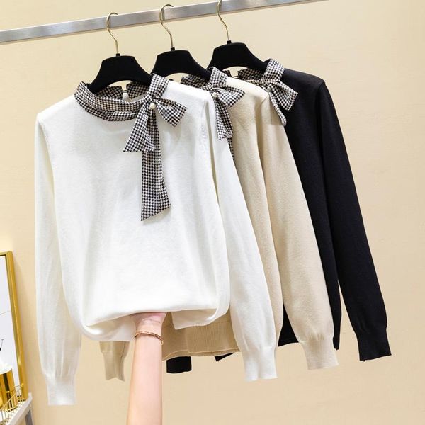 

women's sweaters sweater female leisure korean fashion scarf sewing oversize full-sleeve knitwear jacket jumper winter clothing 2021, White;black