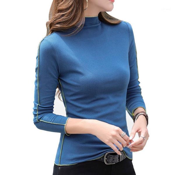 

women's t-shirt t shirt women 2021 autumn winter turtleneck sanding basic long sleeve solid color s-3xl, White