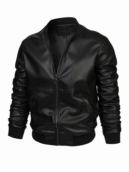 

men o-ring zipper pu leather bomber jacket u4wk#, Black;brown
