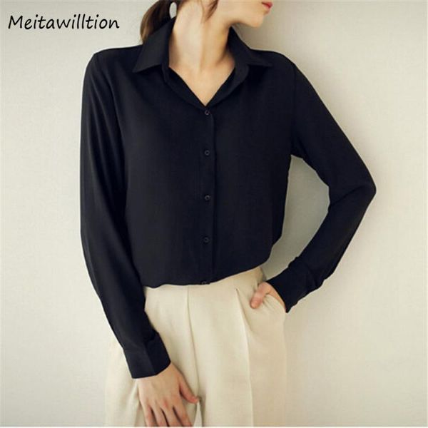 

2021 women work wear office blouse shirt spring chiffon shirt elegant ladies solid long sleeve casual plus size, White