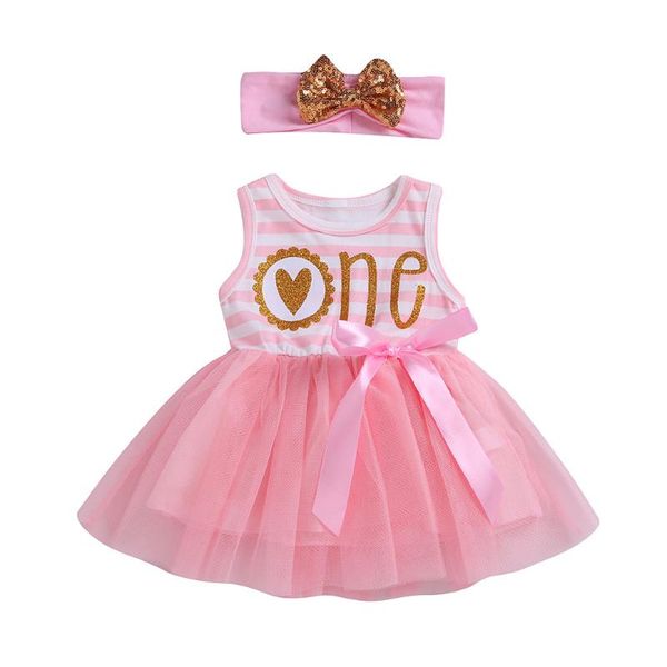 

girl's dresses girls dress sleeveless striped design tutu party casual mesh with headband princess jumpsuit #, Red;yellow