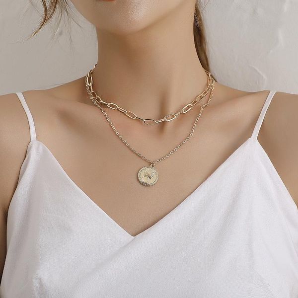 

pendant necklaces phyanic punk coin avatar necklace women choker 2 layer clavicle chain bohemian jewelry party accessories gifts wholesale, Silver
